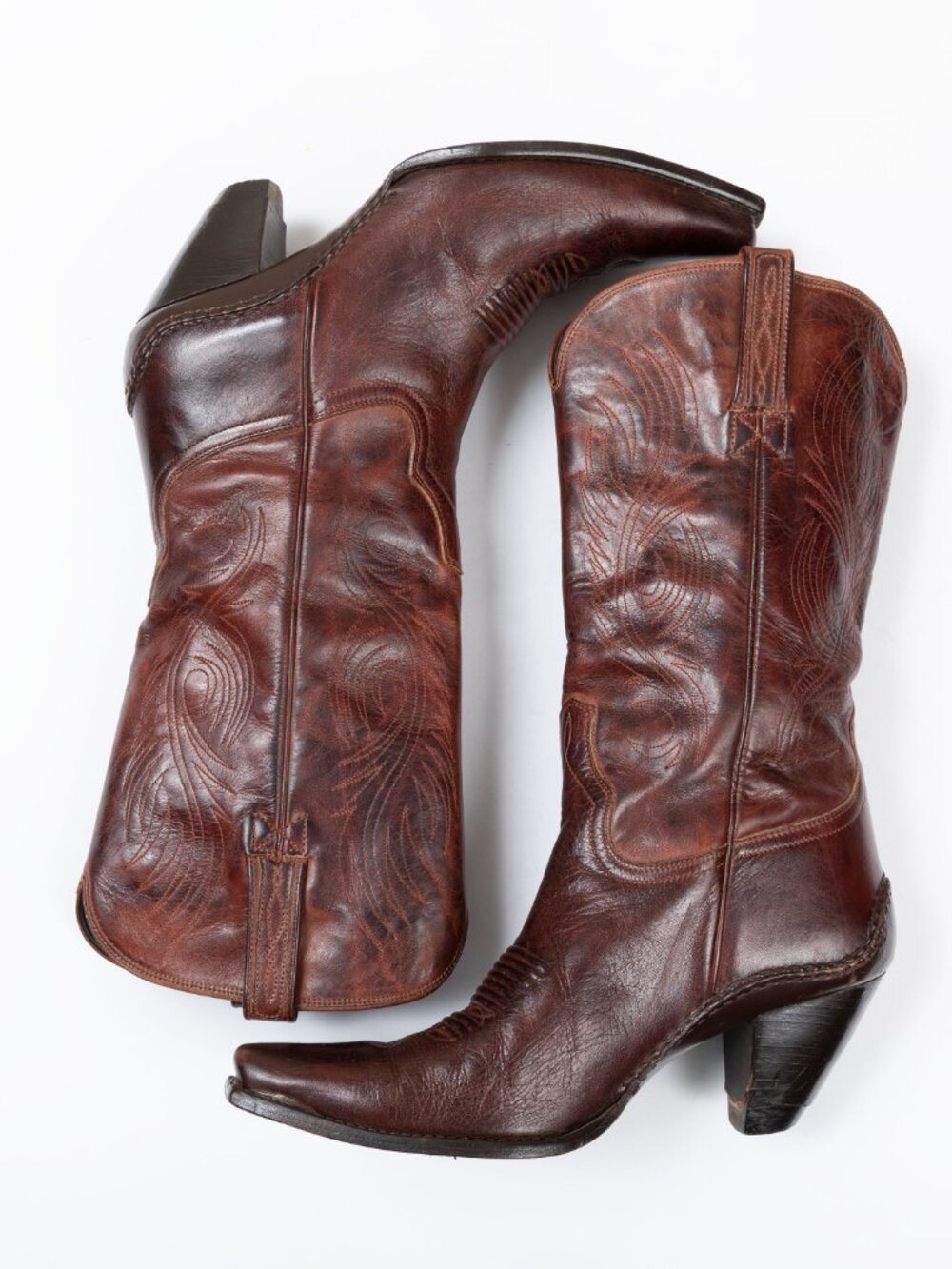 VTG 90s Y2K Charlie 1 Horse Brown Leather Snip Toe Cowboy Boots Women’s 8B - Picture 2 of 16